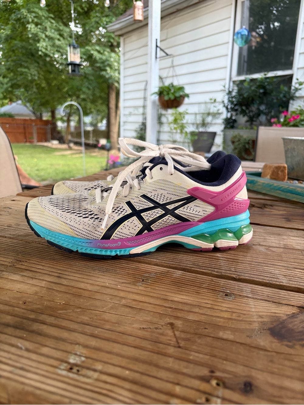 ASICS GEL-Kayano 26 Women’s 9.5 Running Shoes White Pink Turquoise FlyteFoam
